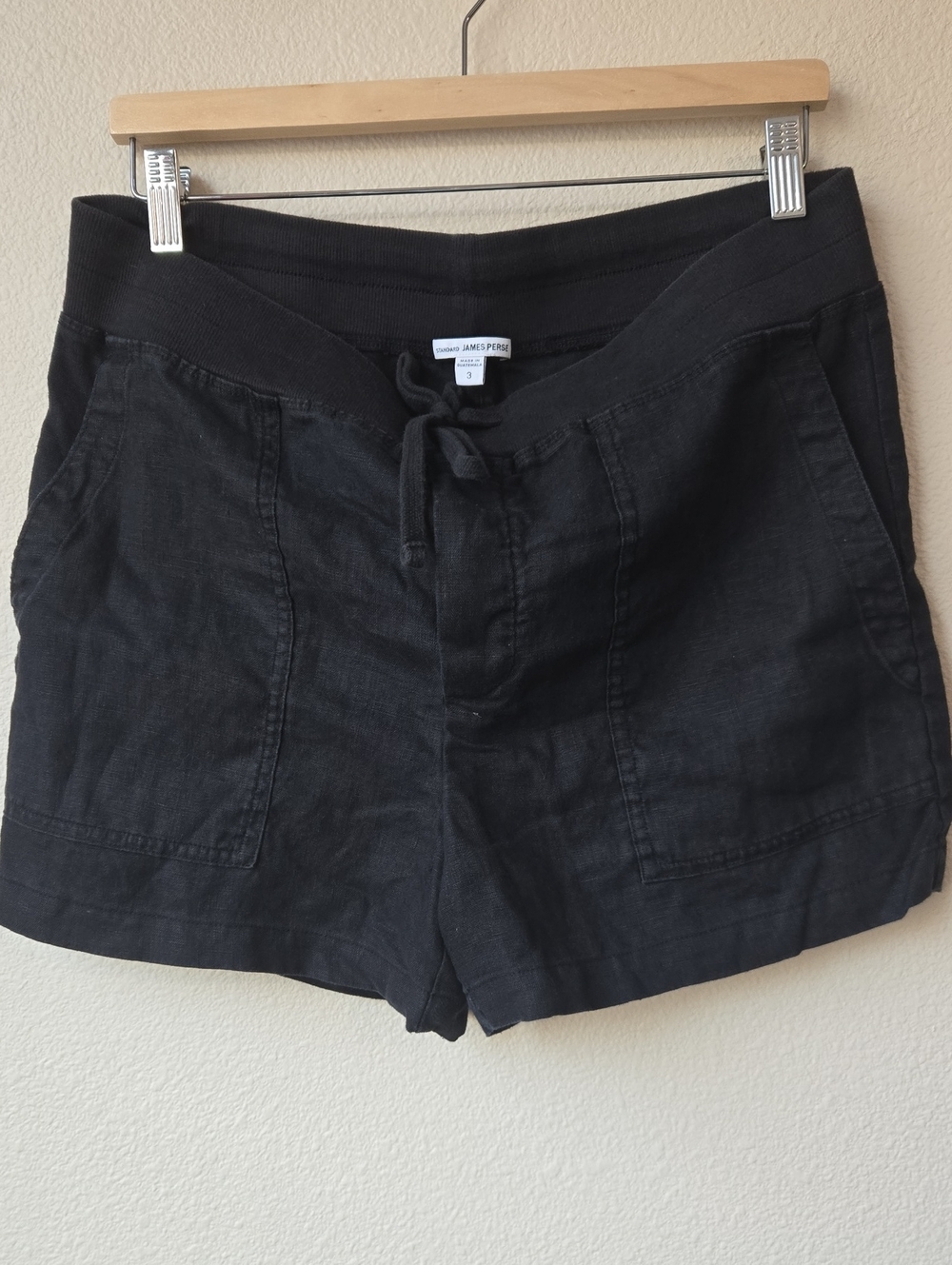 James Perse Black High-Waist Linen-Blend Drawstring Shorts